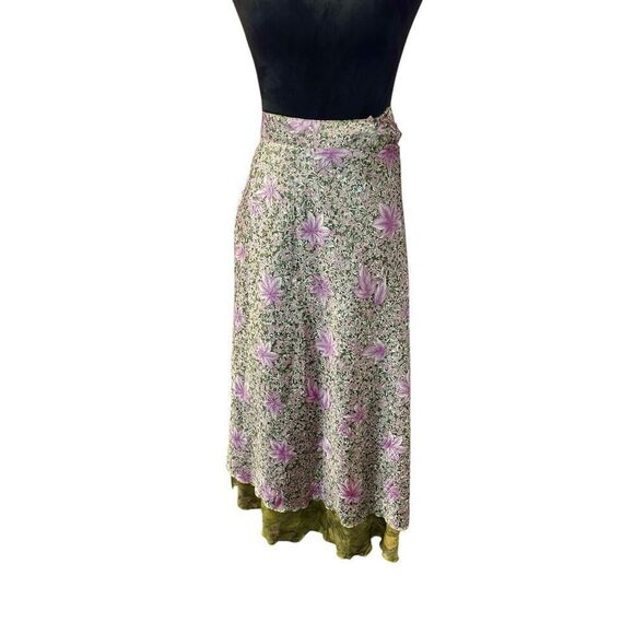 Vintage Jack Pot New York 100% Silk Wrap Skirt Long Reversible, Floral Print - Picture 9 of 12